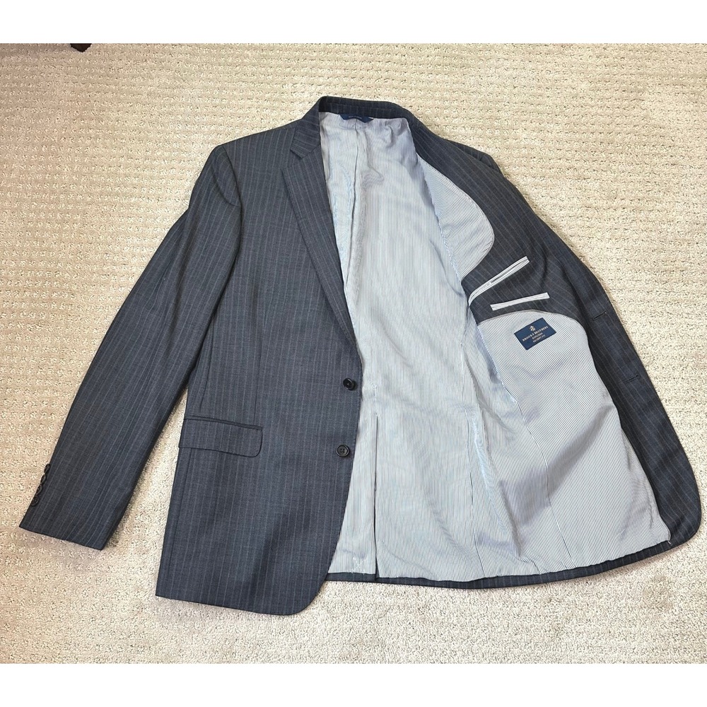 Brooks‎ Brothers Blazer 42 Long Regent Explorer Coat Stripe Gray Wool 2-Button